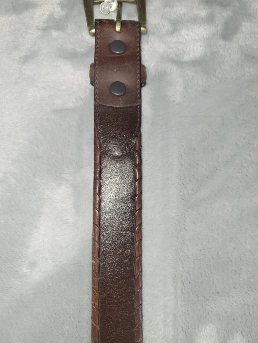 Vintage REI Full Grain Leather Woven Striped Belt Size 34 Solid Brass Gorpcore